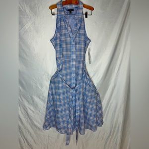 NWT Womens Size 8  Pink/Blue  Full-Button Sleeveless Midi Style Dress